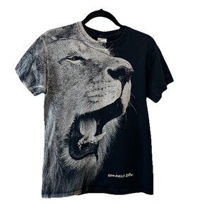 San Diego Zoo Roaring Lion Black Graphic Tee Shirt Short Sleeve Womens Size S